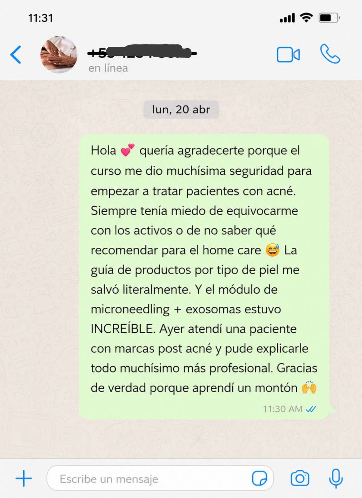 Testimonio WhatsApp